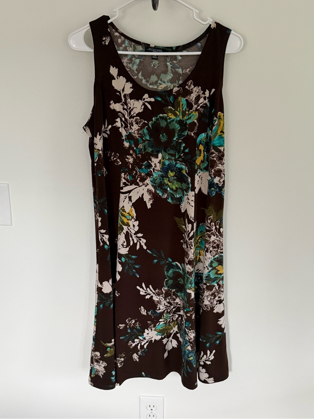 Notations Brown Floral Sleeveless Dress with Teal & Cream Accents